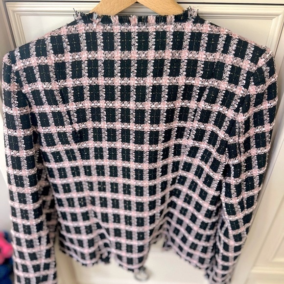 NWT-CeCe Black and Pink Long Sleeve Grid Tweed Frayed Blazer/Jacket Size‎ 6 - Picture 4 of 10